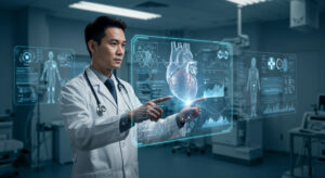 medico-usando-tecnologia-holografica-para-examinar-un-corazon