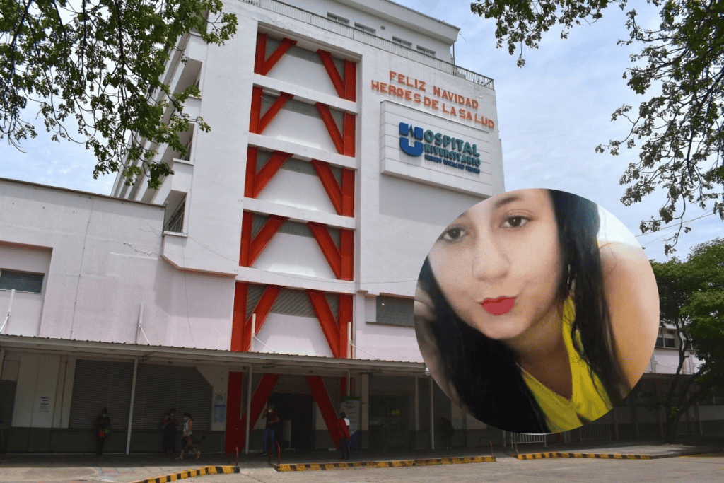 Huila TV hospital en Neiva, Colombia, con mensaje de Navidad y salud, fachada moderna y señalización visible, en un día soleado con árboles alrededor.